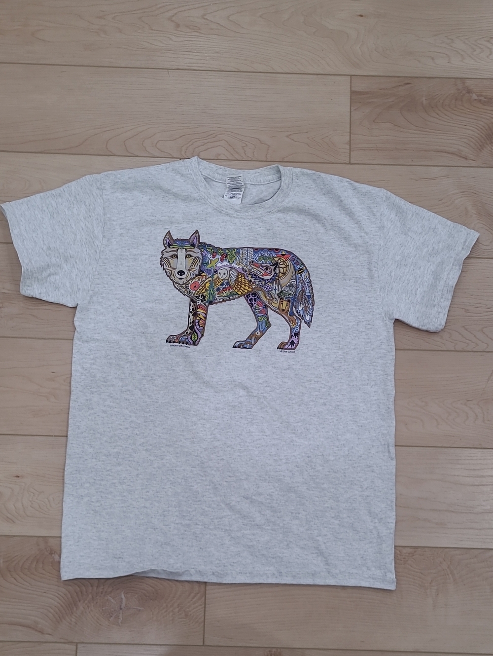 Sue Coccia Liberty Graphics Earth Art Wolf Ash Gray T-Shirt